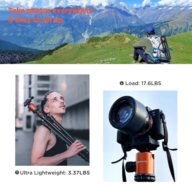 GEEKOTO جهاز تريبود GEEKOTO 77 بوصة، تريبود كاميرا DSLR، تريبود ألومنيوم مدمج مع رأس كروي بزاوية 360 درجة وقدرة تحميل 8 كجم للسفر والعمل - Image 5